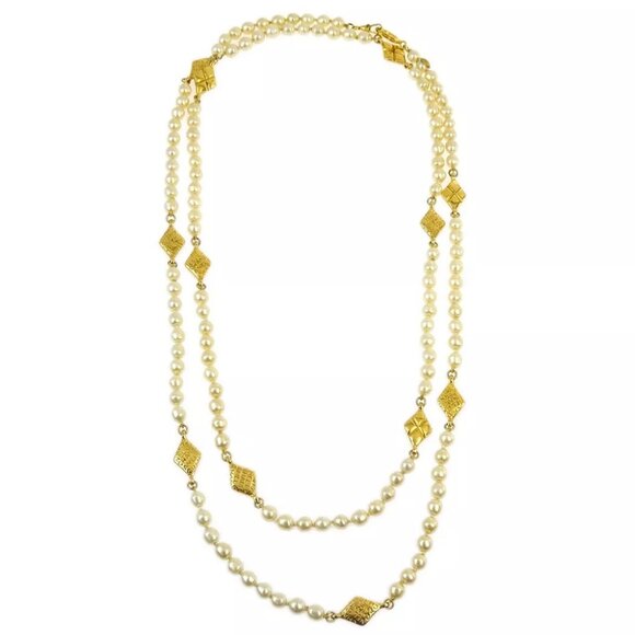 Chanel Artificial Pearl Chain Necklace Gold 193504 - Picture 1 of 4